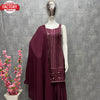 Wine Partywear Kurtha Sharara Dupatta Set