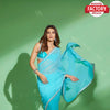 Sky Blue Blooming Chiffon Hand-work Partywear Saree