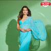 Sky Blue Blooming Chiffon Hand-work Partywear Saree