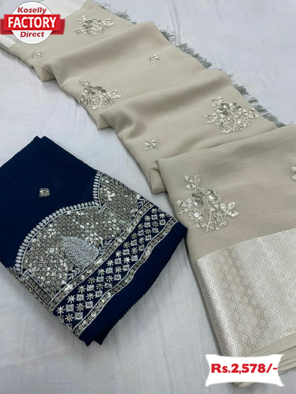 Cream Georgette Partywear Saree