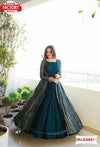 Turquoise Partywear Gown With Long Koti Set