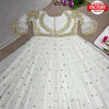 White Embroidered Partywear Gown Dupatta Set