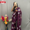 Wine Pure Georgette Sequins Partywear Saree