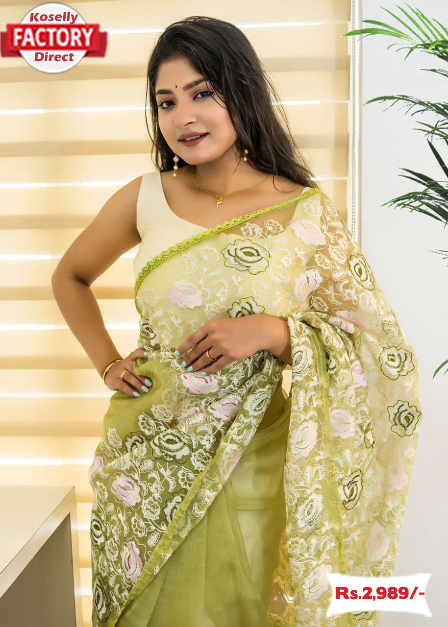 Buy Pista Green Allover Hand Embroidered Lucknowi Chikankari Saree (With  Blouse - Georgette) 14356 | www.maanacreation.com