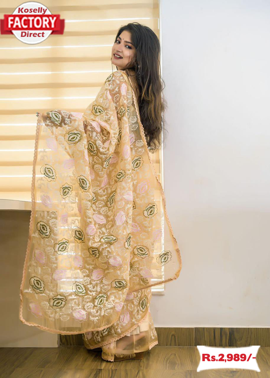 Pure Organza Lucknowi Chikankari Saree