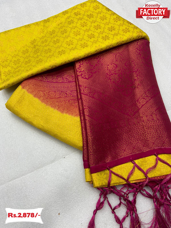 Yellow Pure Silk Copper Zari Saree