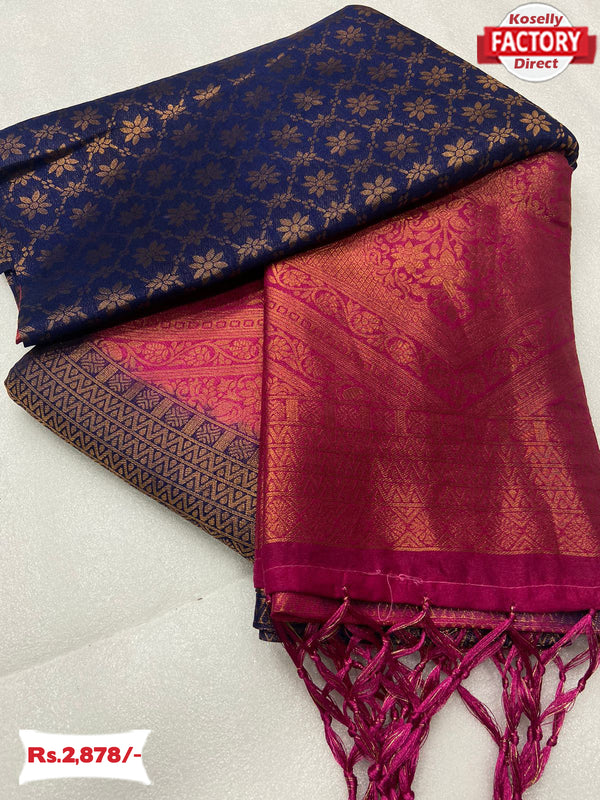 Navy Blue Pure Silk Copper Zari Saree