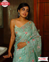 Green Embroidered Pure Organza Partywear Saree