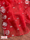 Red Organza Cross Sequins Saree