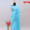 Sky Blue Georgette Real Mirror Worked Saree