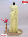 Light Yellow Georgette Real Mirror Worked Saree