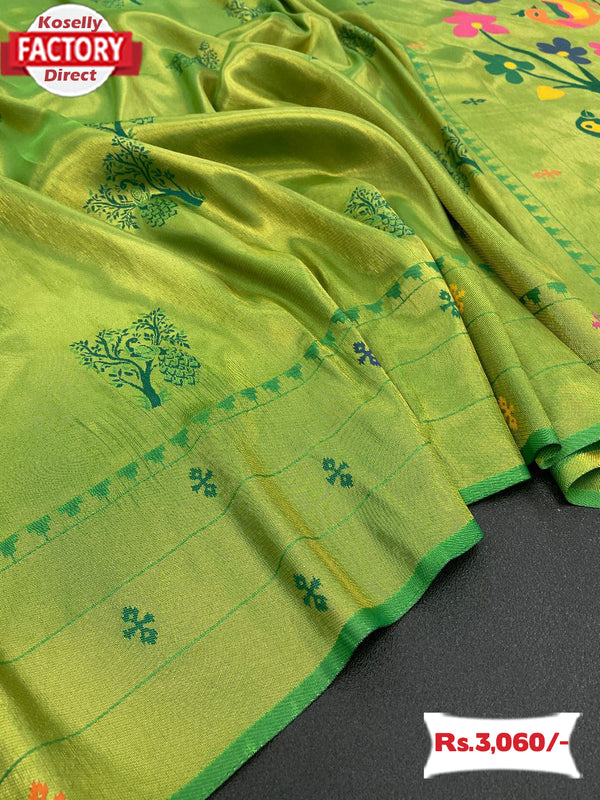 Parrot Green Handloom Paithani Silk Saree