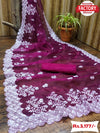 Wine Organza Designer Partywear Saree