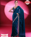 Turquoise Silver Sequins Partywear Saree