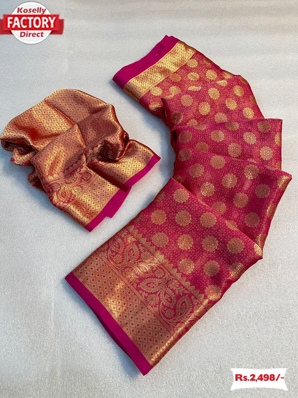 Pink Pure Viscose Georgette Banarasi Rich Zari Saree