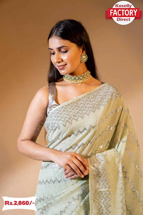 Light Green Sequins Partywear Georgette Saree